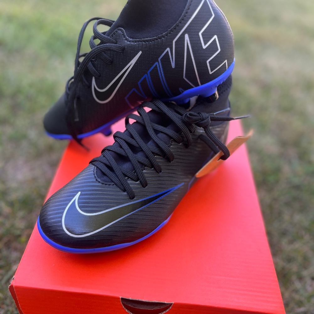 Leather Kids Nike Cleats Jr Superfly 9 Club Black and Blue